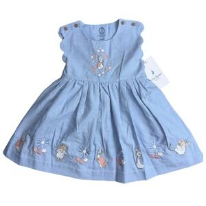 Marks and‎ Spencer Pure Cotton Chambray Peter Rabbit Dress 12-18 Months NWT